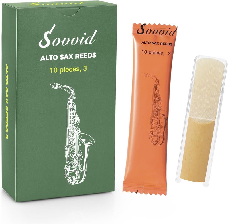 Sovvid Handcrafted Alto Saxophone Reeds 3.0 – Premium Natural Cane, Warm & Rich Tone, Durable & Consistent, Thinner Tip for Easy Play, Individually Packed with Portable Reed Case (Box of 10) - Image 1